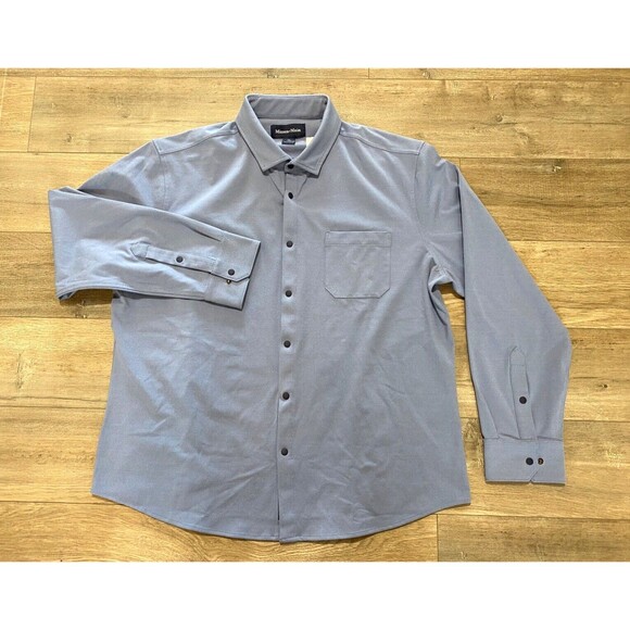 Mizzen + Main Mens XXL Nolan Snap Button Long Sleeve Shirt Trim Fit Stretch Blue